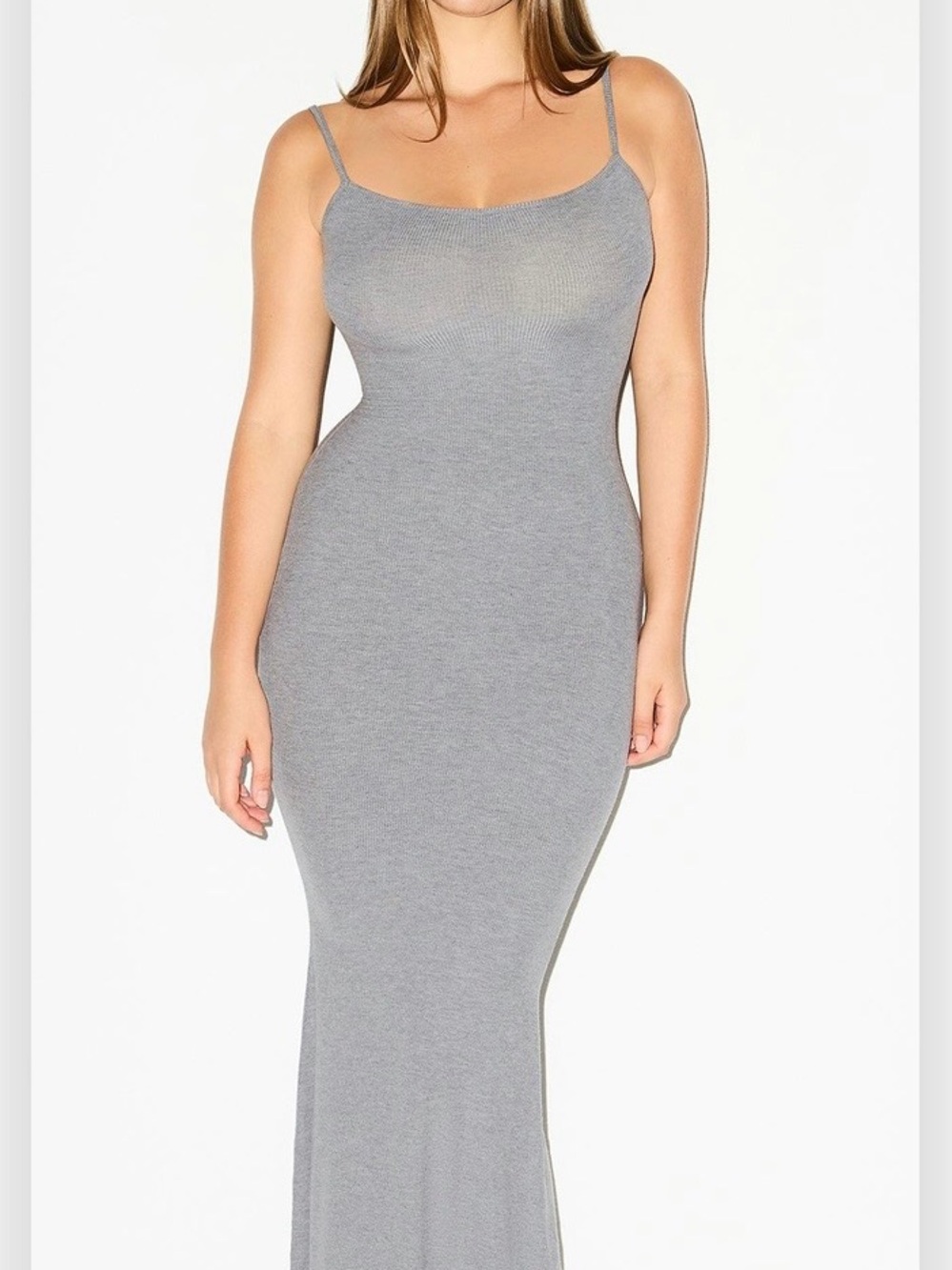 SKIMS Ribbed Soft Lounge Long Slip Dress in Gray Foil (shimmer). Size L. New!